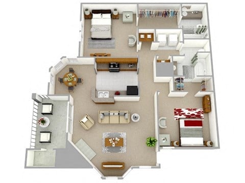 Floor plan for 2 beds, 2 baths, 1002 sqft